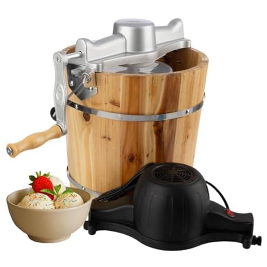 Electric Ice Cream Maker Machine - 4 Quart Old Fashioned Icecream Maker with Hand Crank and Electric Paddle - Pine Wood Bucket Ice Cream Machine for Frozen Yogurt, Gelato, Sorbet by Classic Cuisine