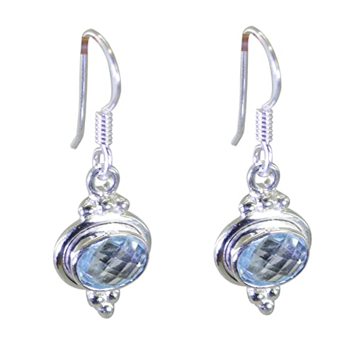 Boucle d'oreille topaze bleue en argent 925 ovale, le cadeau idéal pour femme RIYO