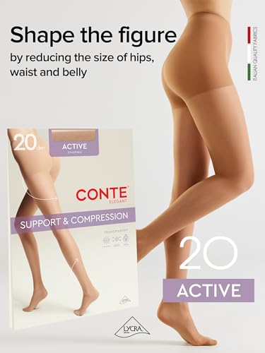 Image of Conte Sheer Full Support Compression Pantyhose Tights with Control Top Active 20 Den