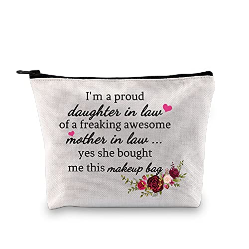JINUP Daughter In Law Cosmetic Bag I'm a Proud Daughter In Law of a Freaking Awesome Mother In Law Makeup Bag (proud daughter in law bag)