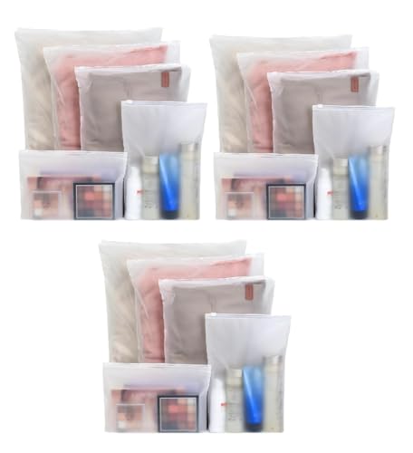 Image of 15Pcs Plastic Packaging Bag, Frosted Zipper Bag for Clothe, Travel Bag For Shoes Cosmetic Jewellery Tolitary School Trip| Zip Lock Bag with Air Vent Hole, Multipurpose Storage Pouch (3 Set)