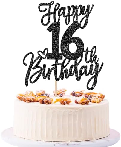 SYKYCTCY 1 Pack Happy 14th Birthday Cake Topper Black Glitter Cheers to 14 Years Birthday Cake Pick 14 Fabulous Cake Decoration for Happy Birthday Theme Anniversary Party Supplies