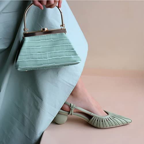 Pointed Toe Heels for Women,One-Word Strap Sandals,Closed Toe Heels,Slingback Pumps,Slip-on Chunky Heel Pump,Office Comfort Shoes (Color : Milky Green, Size : EU(CN) 35/US4) (Milky Green EU(CN)39/US8)2