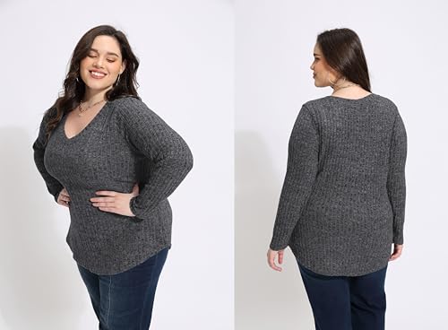 Image of RITERA Plus Size Tops for Women Long Sleeve V /Cowl Neck Lightweight Sweatshirts Pullover Tunics Sweaters Fall Winter XL-5XL