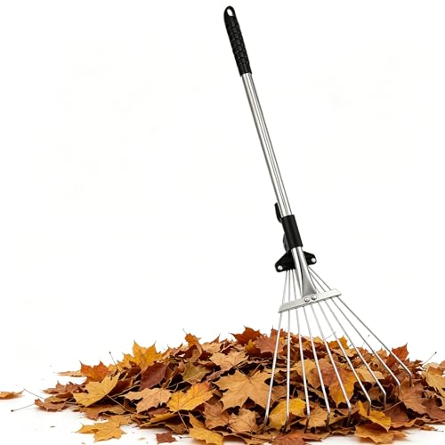 Rastrillo ajustable para césped con mango telescópico de aluminio miniatura 1