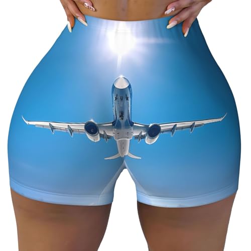 Planes Pattern Sports Shorts, high Elastic Slim Fitness Pants, Suitable for Yoga/Leisure/Daily wear