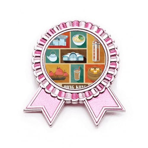 Médaille rose Hong Kong broche métal taille M badge souvenir de street food