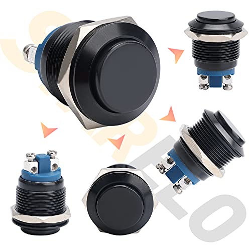 Starelo 5Pcs 19Mm Momentary Push Button Switch Black Shell, Ip65 Waterproof Push Button Switch,Stainless Steel 1 Normally Open Without Led. #TOP1