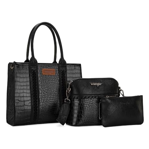 Image of Wrangler 3PCS Purses for Women Tote Bag Crossbody Handbag and Wallet Set with Guitar Strap