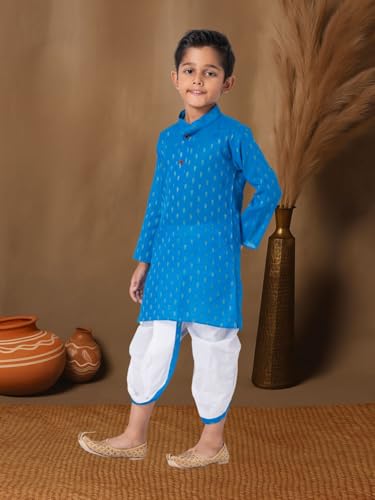 Image of Boys Dhoti Kurta Set for Kids - Cotton Kurta and Elastic Waist Dhoti - Traditional Dress