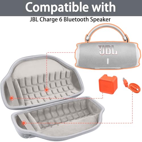 Image of co2CREA Case for JBL Charge 6 Portable Bluetooth Speaker, White | High-Density Foam Padding, Reinforced Handle, Detachable Shoulder Strap, Compact Lightweight Design, Dust Protection