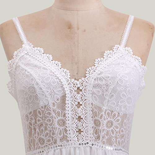 Wedding Dresses For Women Lace Bridal Gown Backless Sleeveless V Neck White Bohemian Beach Wedding Party Dress(White,S) #TOP6