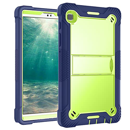 Hocase For Galaxy Tab A7 Lite 8.7" Case, With Kickstand Shockproof Heavy Duty Soft Silicone Rubber+Hard Plastic Protective Case For Samsung Galaxy A7 Lite (8.7" Display) 2021 - Navy Blue/Lime Green #TOP1