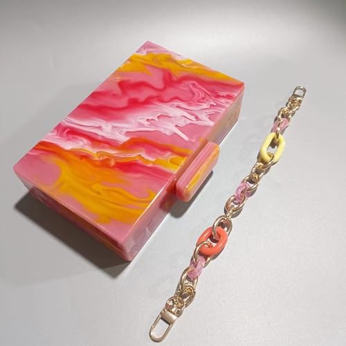 Image of Acrylic Clutch Purse for Women Colorful Evening Handbag Geometric Marbling Box Bag with Detachable Chain