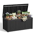 MAIUSCOLI 150 Gallon Outdoor Storage Box Waterproof Outside Resin Deck Box, Lockable Storage Bin for Patio Furniture,Garden Tools,Cushions,Pool Accessories(Black)