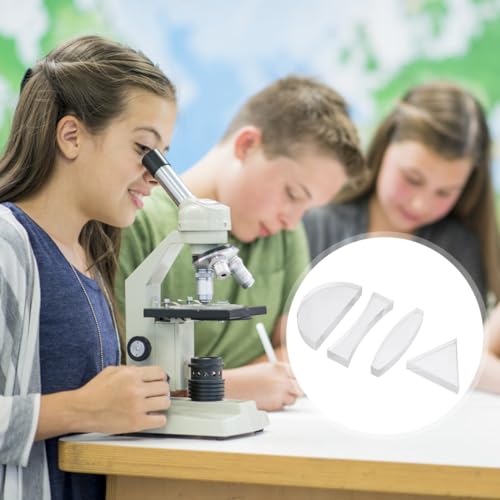 4 Stück Optische Linsen Set für Physikunterricht - Zylindrische Konvex Und Konkavlinse, Halbkreislinse, Gleichseitiges Dreiecksprisma - Ideal für Optik Experimente Und Klassenzimmer Demonstrationen