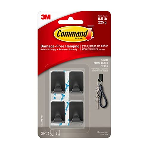 Command Small Metallic Hooks [Removable]: Small Matte Black [4-pack] (Matte Black) [4-sets]