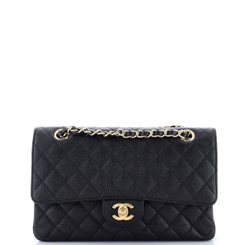 Pre-Loved Classic Double Flap Bag Quilted Caviar Medium, Black