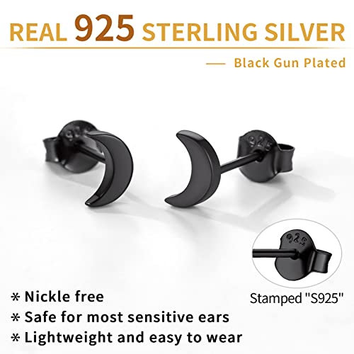 Chicsilver 7Mm Small Black Stud Earrings Sterling Silver Moon Earrings For Women Hypoallergenic Dainty Tiny Ear Studs #TOP4