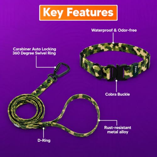 Image of Adil's Biothane Waterproof Dog Collar, Dog Leash & Collar Leash Combo | Heavy Duty TPU Coated Webbing | Adjustable Quick Release Buckle | Odour Resistant (Army Print, L-22, Collar & Leash Combo)