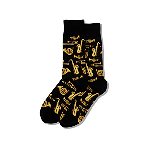 Hot Sox Men's Conversation Starter Novelty Casual Crew, Jazz INSTRUMENTS (black), Shoe Size: