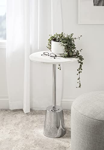 Kate And Laurel Tira Round Side Table, 14 X 14 X 24, White And Silver, Decorative Pedestal Style End Table For Use As A Bedroom Nightstand Or Living Room Accent #TOP1