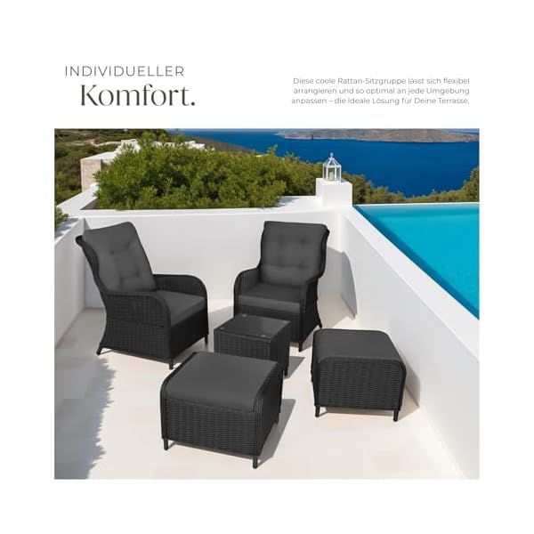 Polyrattan Lounge-Set 5-teilig Schwarz/Grau