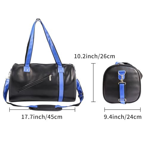 Gym Bag for Men Women Fitness Workout Sports Duffle Bag PU Leather Large Handbag Cylinder Crossbody Shoulder Weekender Overnight Bag for Travel, Business (Black)2