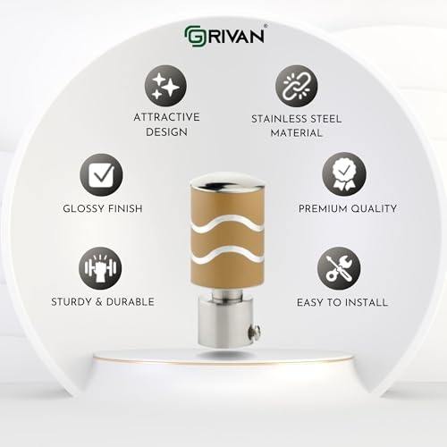Image of GRIVAN Stainless Steel Curtain Holder Set for Door Window Wall Suitable for 1 Inch Rod Curtain Bracket Support Knobs Accessories (Mustard Yellow, Pair of 4)