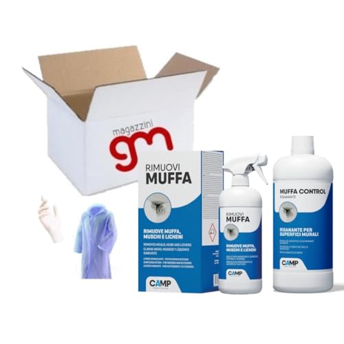 Camp RIMUOVI MUFFA, Elimina rapidamente muffe, funghi, e alghe, Antimuffa igienizzante con guanti e Kit impermeabile per LEI (rosa) o per LUI (blu) (300ml + Risanante, blu)
