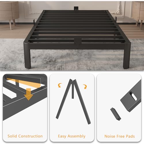 Image of 10 Inch Twin Size Bed Frames, Platform Bed with Metal Gaskets, Metal Bedframe No Box Spring Needed, DIY Headboard, Anti-Slip Mattress Stopper, Round Corner Leg, Easy Assembly, Black