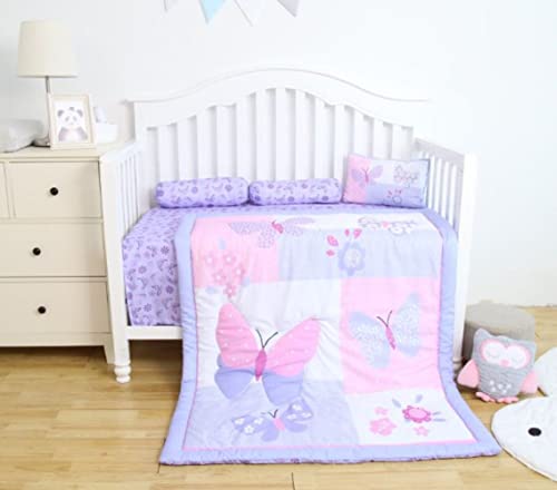 Image of Petals Dreams Baby 5 pcs. Bedding Set | Reversible Comforter Blanket & Bedsheet Set for (0-5 Years) | Baby Crib Bedding Set (Purple)