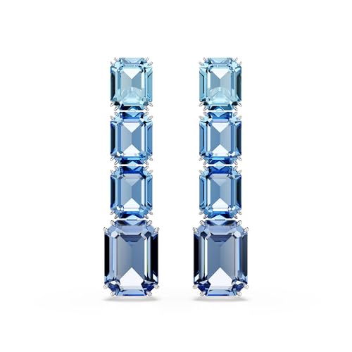 Image of Swarovski Millenia drop earrings, Octagon cut, Color gradient, Blue, Rhodium Finish, One Size, Crystal, crystal