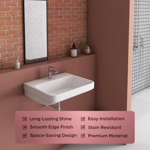 Image of FLY Rectangular Wash Basin for Bathroom | Wall Hung /Wall Mounted Sink | Glossy White Finish | Compact 18 x 14 x 6 Inch Basin for Home, Washroom & Vanity