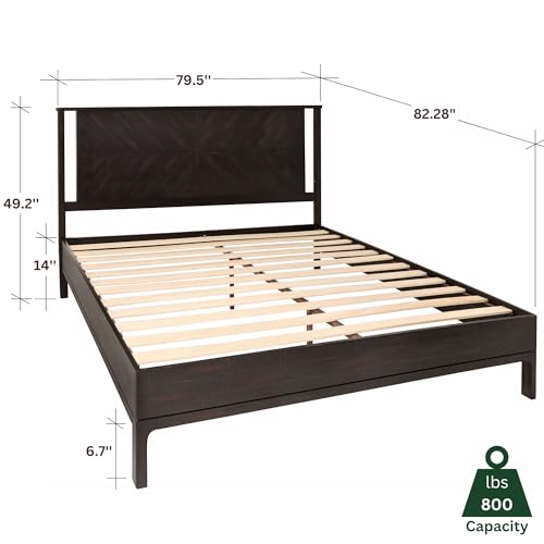 Image of Bme Vivian 14 Inch Deluxe Bed Frame with Headboard, Rustic & Scandinavian Style with Solid Acacia Wood, No Box Spring Needed, 12 Strong Wood Slat Support, Easy Assembly, King, Rustic Black