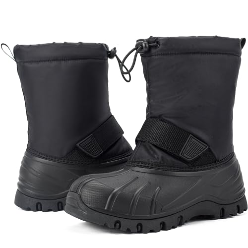 Yeerovan Boys Girls Snow Boots Winter Fully Fur Lined Warm Shoes Outdoor Anti-Slip Boots(T8 Black 39)