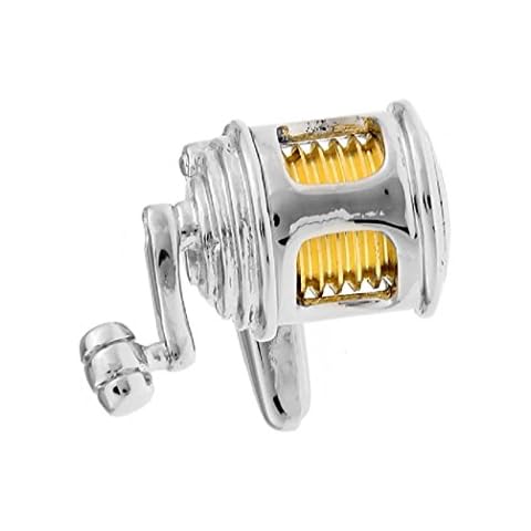 MRCUFF Fishing Reel Fish Rod Fisherman Pair of Cufflinks Presentation Gift Box & Polishing Cloth Cover