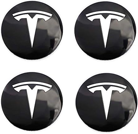 4PCS 56mm (2.2 Inches) Circular arc Form 3D Stereo Aluminum Alloy Wheel Hub Caps Centre Cover Emblem Badge Sticker fit for Tesla Roadster Model S Model X Model 3 Modification Hub Cover (Black)