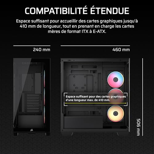 CORSAIR 3500X LX-R RGB Boîtier PC Moyen-Tour – 3 Ventilateurs RGB LX120-R Préinstallés, Comprend System Hub, Peut Accueillir Jusqu'à 10 Ventilateurs de 120 mm - Noir