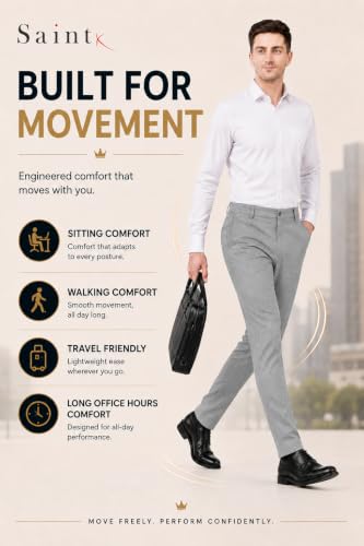 Image of SaintX Men's 4-Way Stretchable, Wrinkle Resistant, All-Day Comfort Trousers | 2 inch Expandable Waistband | Lightweight & Flexible Everyday Wear | EasyMove Office & Casual Wear (Style 37)