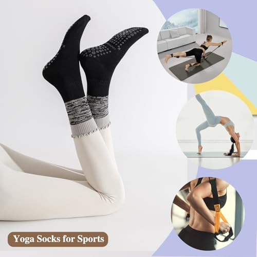 Image of 2 /4 Pairs Pilates Socks with Grips for Women,Cute Grippy Yoga Non Slip Ruffle Sock for Ballet Barre Barefoot Hospital Workout