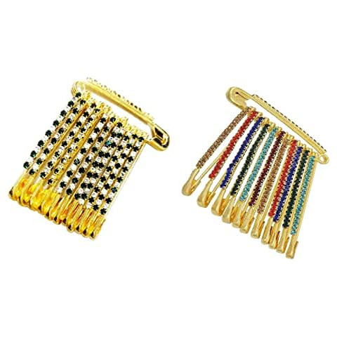 Green and Multicolor Diamonds Designer Safety pin or Saree pin set - 24 Pcs Cover