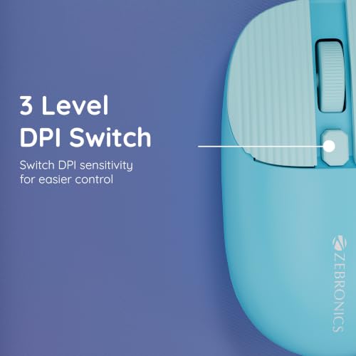 Image of Zebronics Freego Pro Wireless Mouse, 2.4GHz, Up to 1600 DPI, 3-Level DPI Switch, 4 Buttons, USB Nano Receiver, High Precision, Power Saving Mode, Ergonomic Design, Multi-Surface Support (Blue)