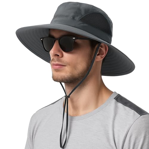 J.Fée Sonnenhut Herren, Safari Hut Herren Unisex Wanderhut mit Windschutz, Sonnenhut Damen, Sommerhut Damen Outdoor, 55-60CM, Dunkelgrau, 1 Stück