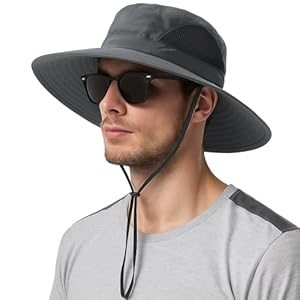 J.Fée Sun Hats for Men Women, UPF50+ Mens Sun Hat Safari Hat Wide Brim Packable with Chin Strap, UV Protection Summer Hats for Outdoor Hiking Fishing Beach Gardening
