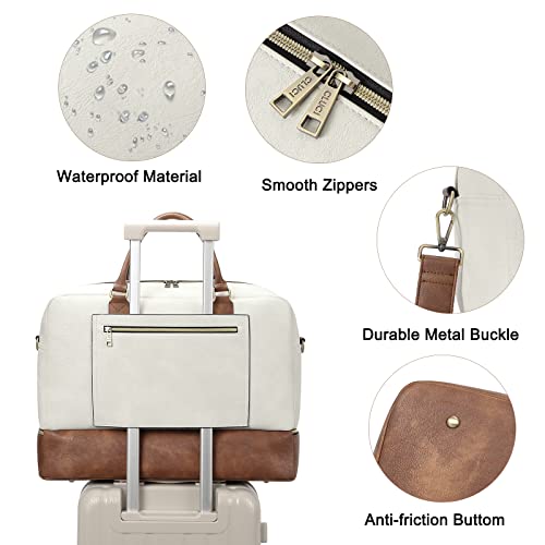 Image of CLUCI Travel Duffle Bag for Women Leather Oversized Weekender Bag Overnight Bags Beige with Brown