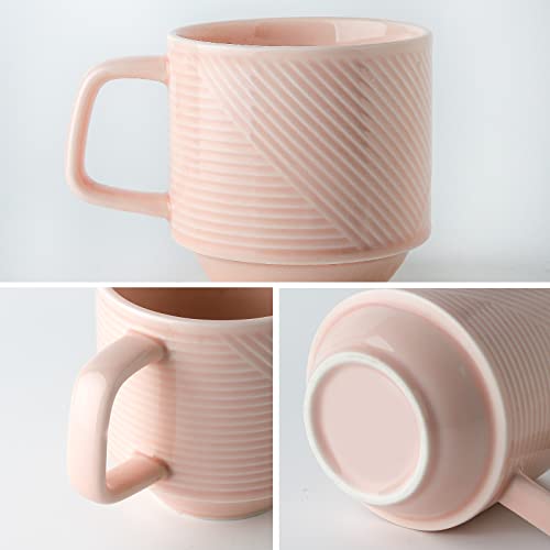 Adewnest Stackable Coffee Mug Set: 4 Pcs 13 Oz Large Stacking Coffee Cups Ceramic For Cappuccino Latte - Big Porcelain Tea Mugs For Home & Office - Microwave Oven Safe Stacked Mugs Set Of 4 (Pink) #TOP4