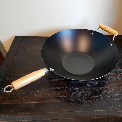 Wok de acero al carbono 13.7 pulgadas con mango de madera miniatura 2
