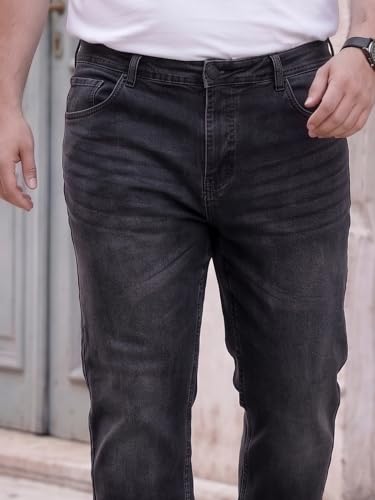 Image of Style Quotient Men Plus Size Black Tapered Fit Mid Rise Stretchable Jeans
