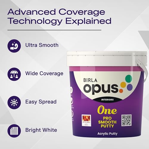 Image of Birla Opus One Pro Smooth Putty for Wall (20kg, White Colour, Matt Finish)-Ultra Smooth Wall Putty with Tough Adhesion-Superior Coverage & Easy Application-Interior, Exterior Walls|Get 10% More Free